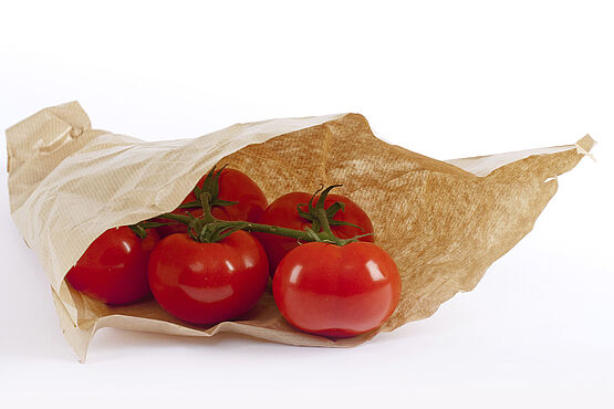 Food contact materials made of paper. Here, a paper bag used for vegetables