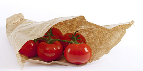 Food contact materials made of paper. Here, a paper bag used for vegetables
