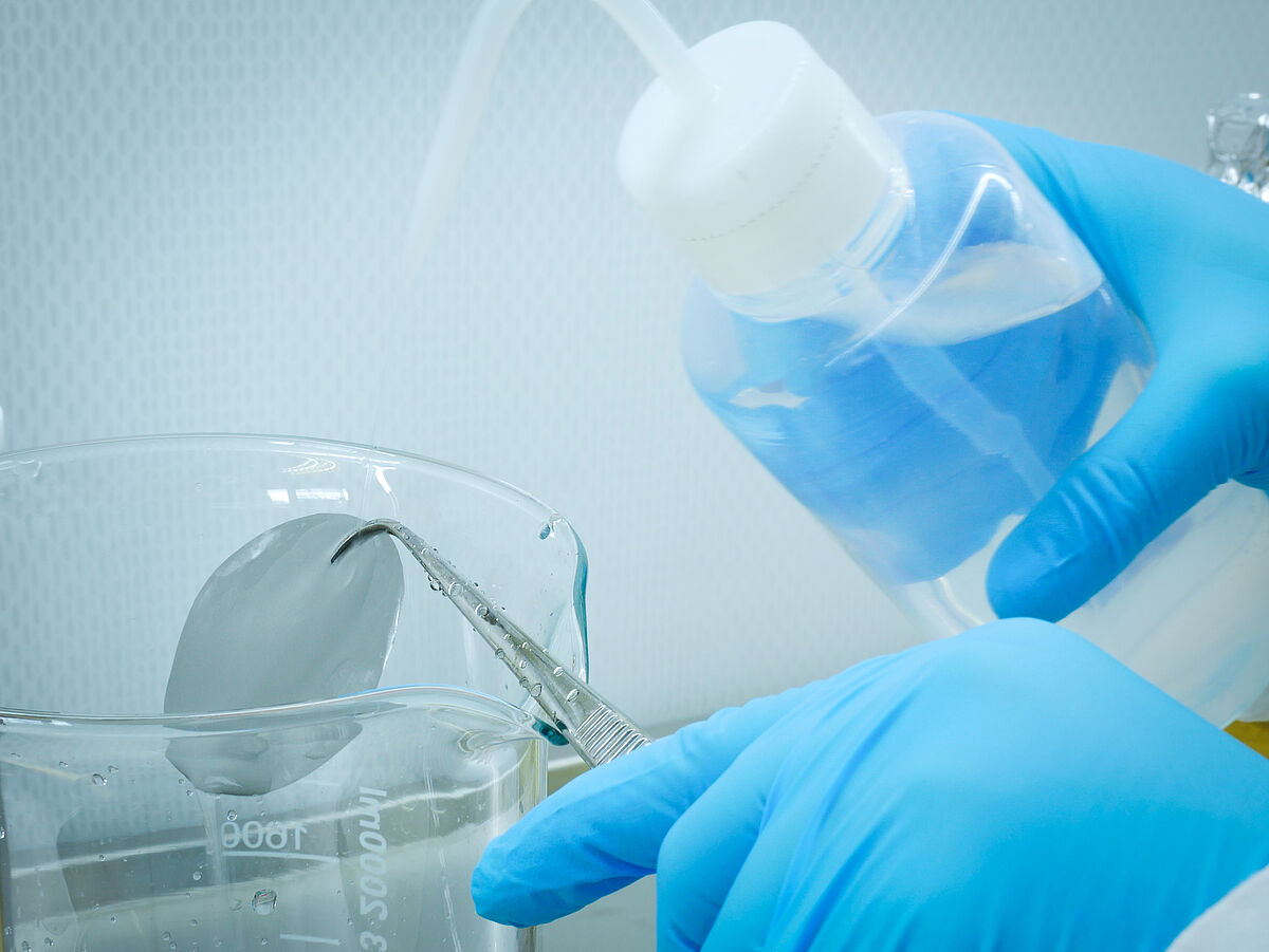 Filtration system for samples under the laminar flow box: rinsing sieves with particle-free milli-pore water with a special spray bottle
