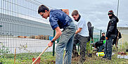 Digging holes for the plants