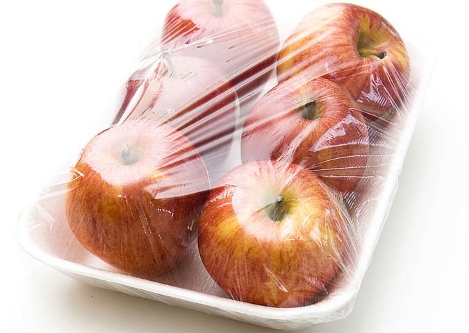 Plastic wrapped apples