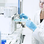 Performing food analysis in the laboratory: laboratory technicians during the examination for residues and contaminants