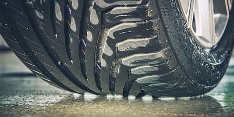 tyre on wet street